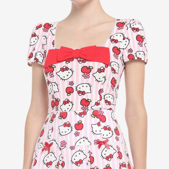 Hello Kitty Tops - Hot Topic Hello Kitty striped apple flower print scoop neck bow top M Sanrio
